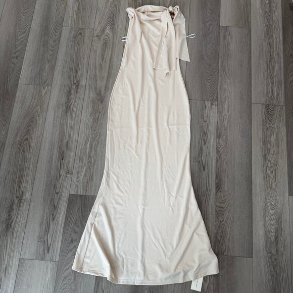 Commense Beloved Knotted Cream Minimalist Elegant Long Old Money Dress S - Picture 2 of 8